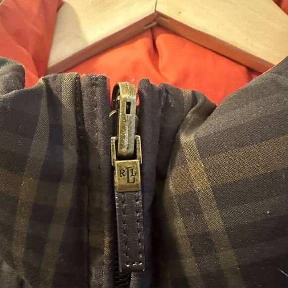 Ralph Lauren Reversible Puffer Vest Jacket Orange Brown Check Medium Cabincore - Picture 8 of 13